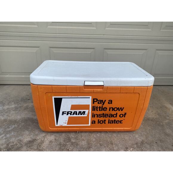 Coleman Fram Cooler Large Ice Chest Orange Handles Boat Tailgate Vintage 5294A - Picture 2 of 15